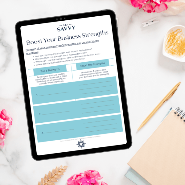 Get Savvy Worksheet | Business Strengths | Be Bold Small Business Solutions