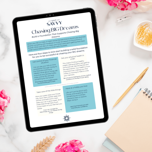 Get Savvy Worksheet | Chasing Big Dreams | Be Bold Small Business Solutions