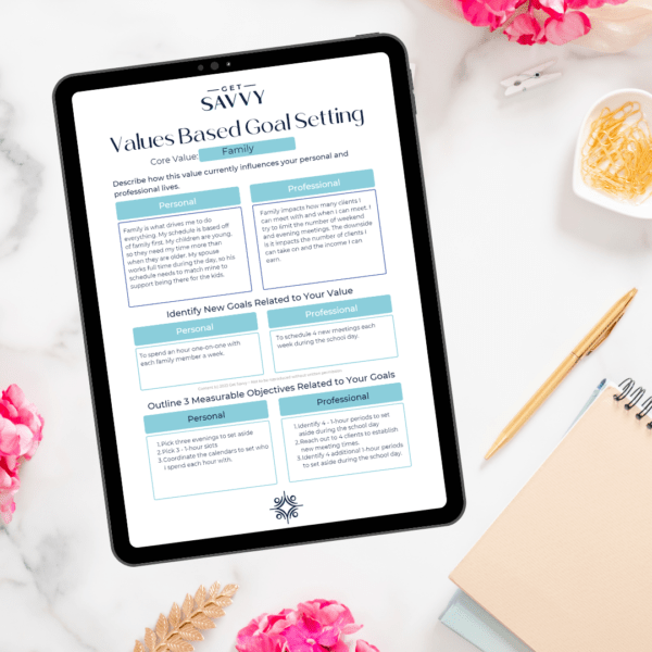 Get Savvy Worksheet | Values Based Goal Setting | Small Business Solutions