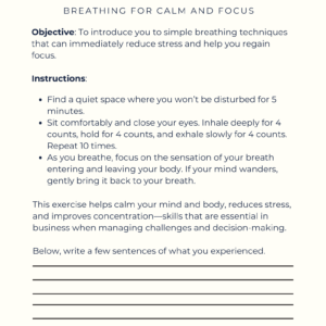 Finding Your Zen | Worksheet | Women's Business Resource Community | Get Savvy